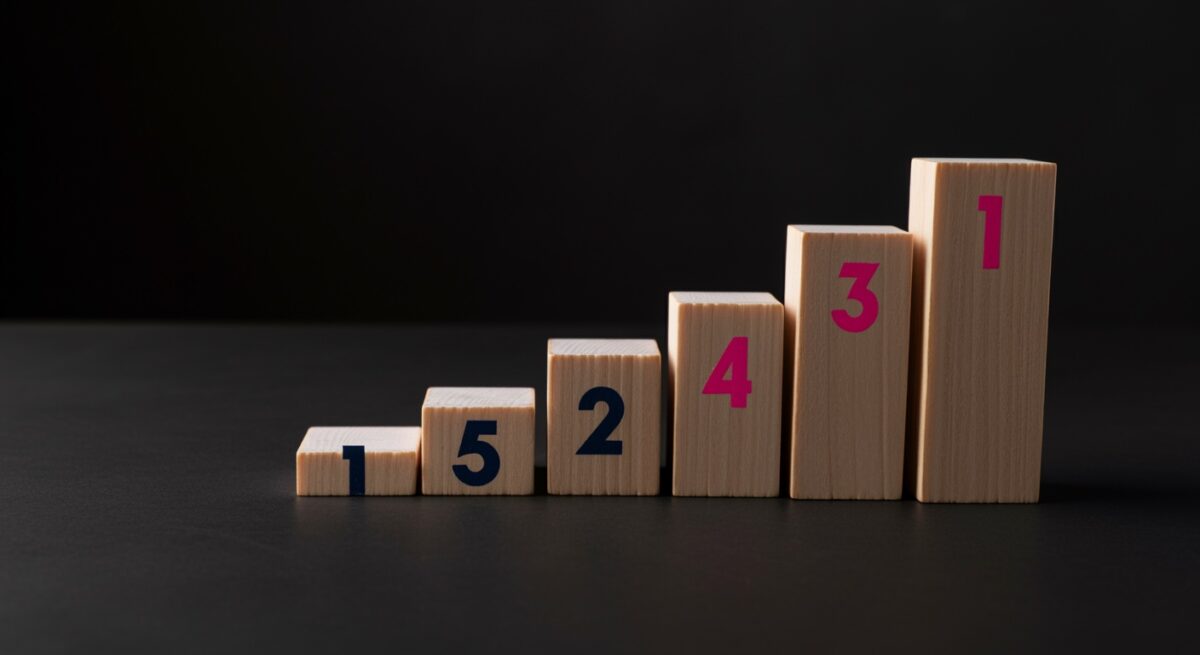 AI導入の5ステップを表す木製ブロック