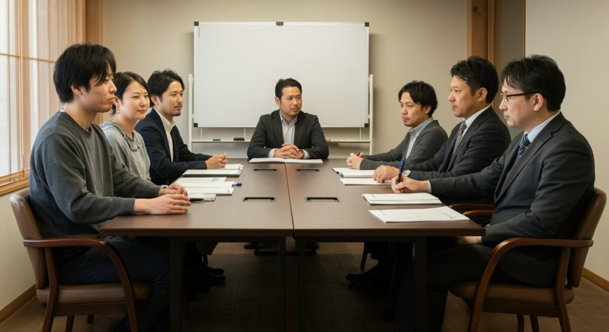 自社導入と外部支援を比較する会議シーン