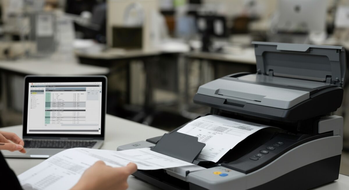 請求書をスキャンする様子