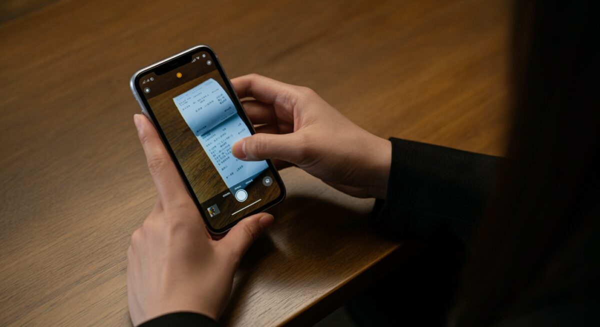 スマホでレシートを撮影するシーン