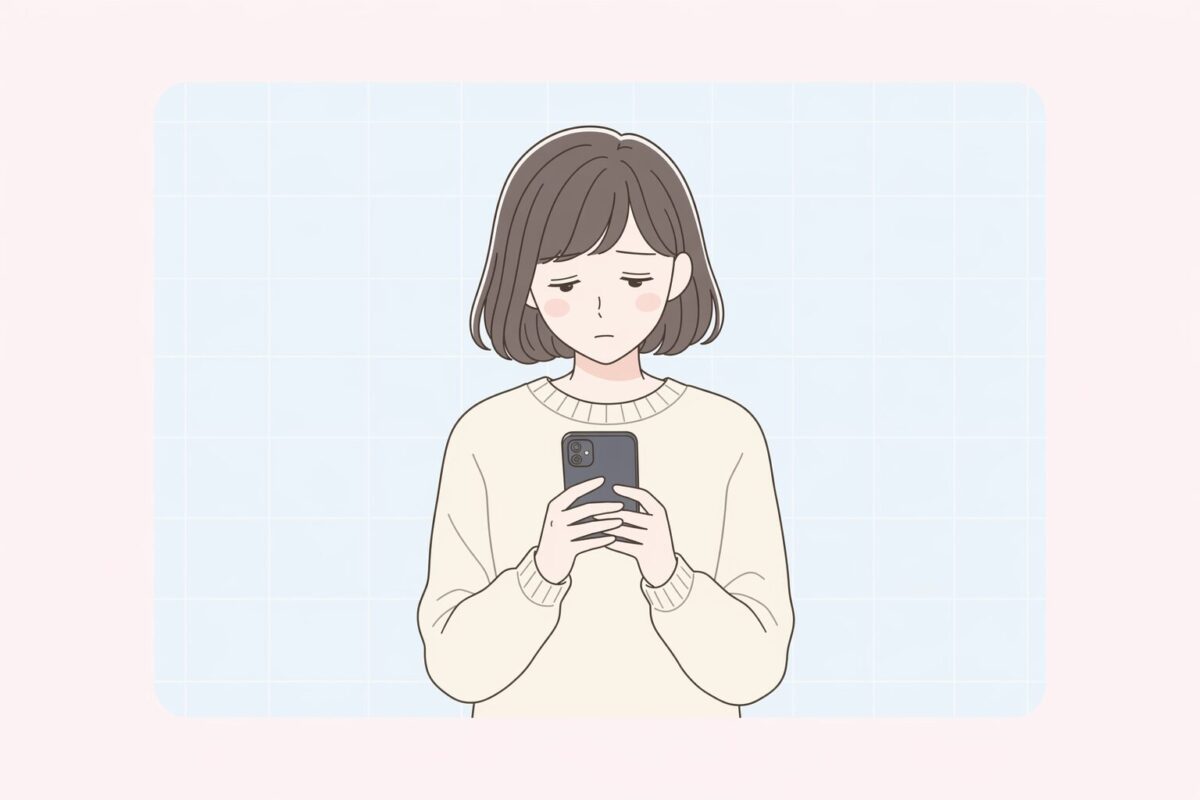 夜中にスマホを見るミホ