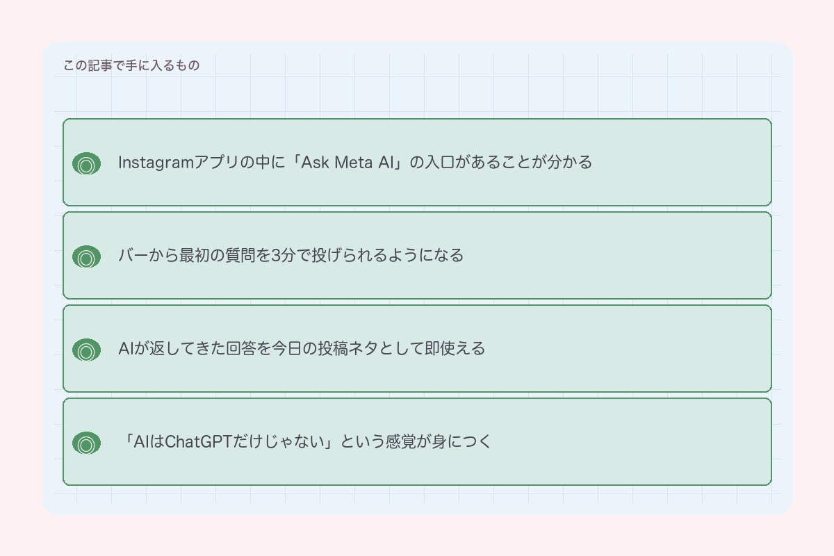 この記事で手に入るもの(Ask Meta AI活用)