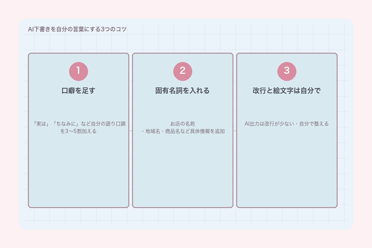 AI下書きを自分の言葉にする3つのコツ