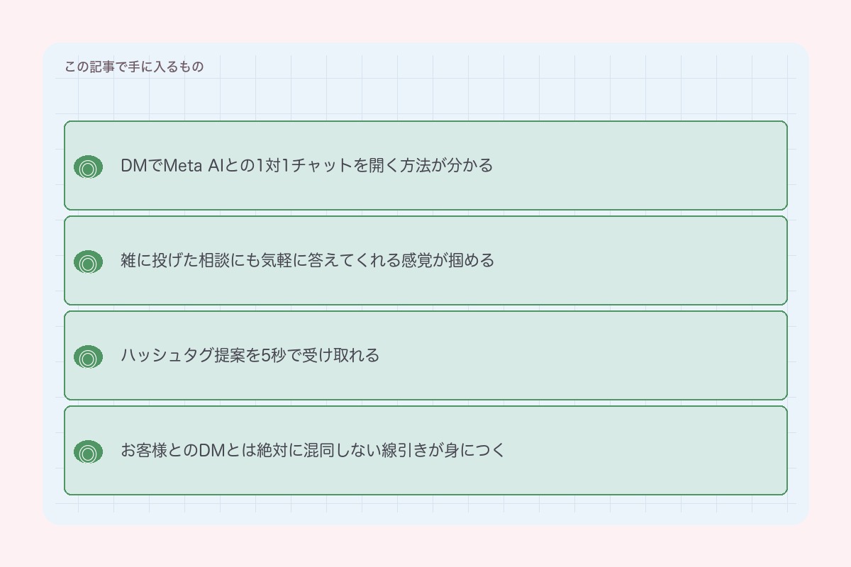 この記事で手に入るもの(DMでMeta AI)