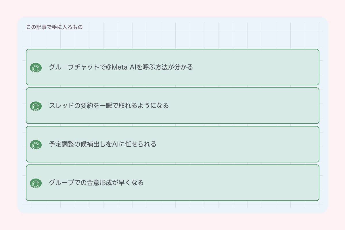 この記事で手に入るもの(グループ@Meta AI)