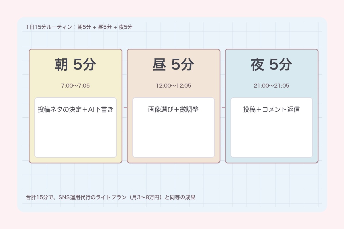 1日15分ルーティン:朝5分+昼5分+夜5分