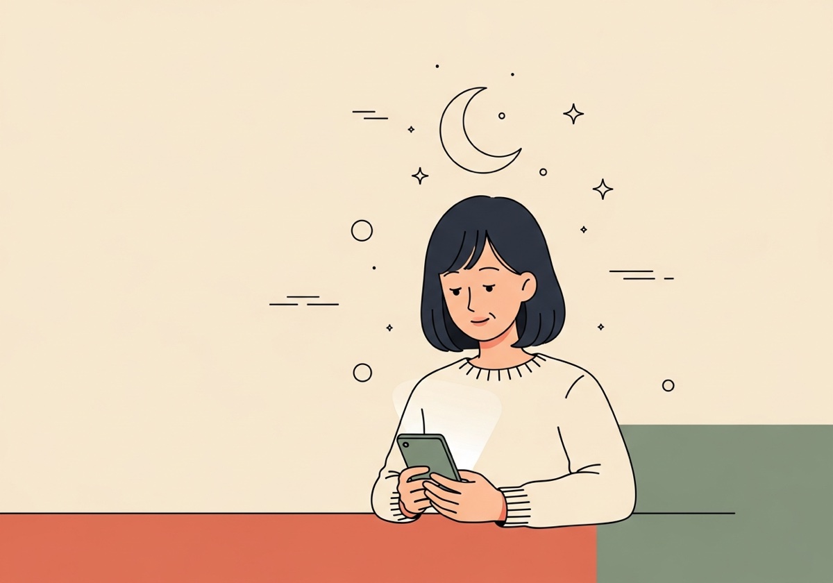 夜中にスマホを見るミホ