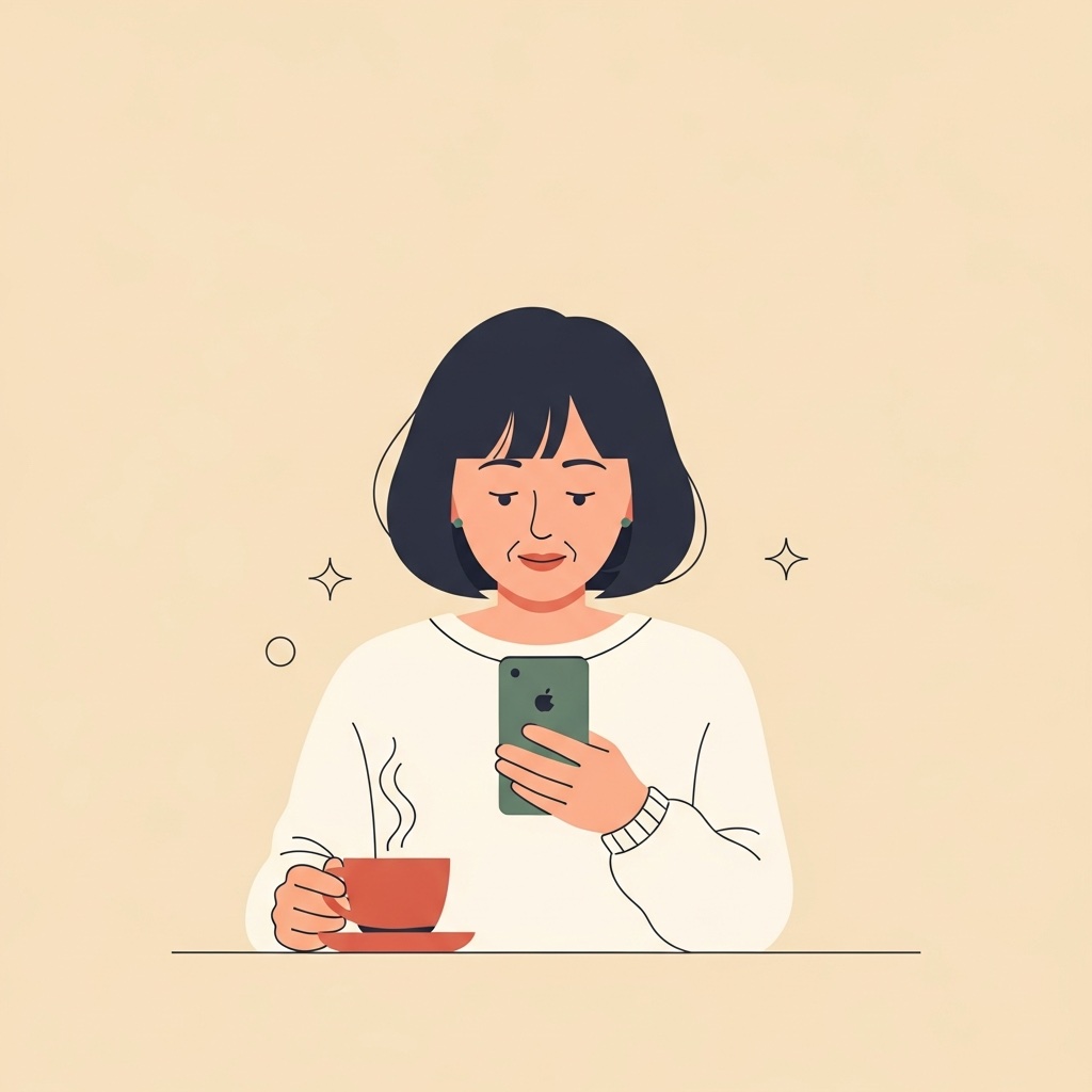 コーヒー片手にスマホ