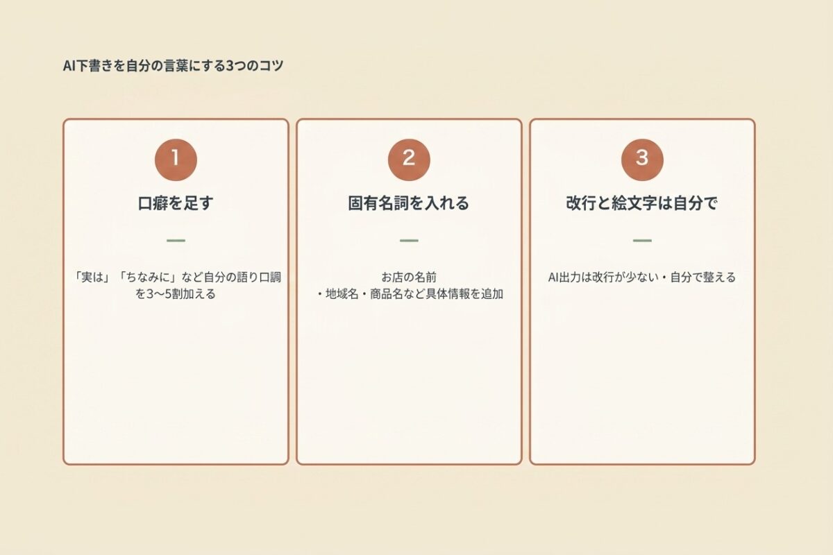 AI下書きを自分の言葉にする3つのコツ