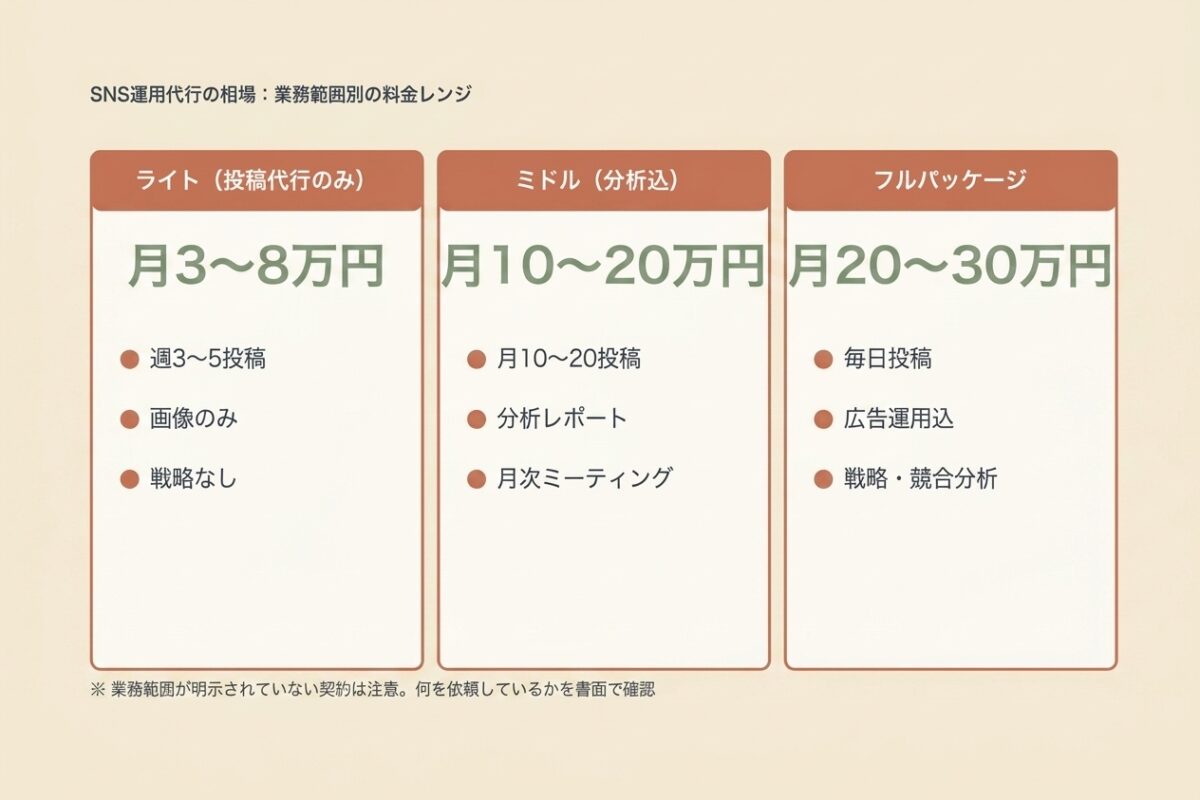 SNS運用代行の相場:業務範囲別の料金レンジ