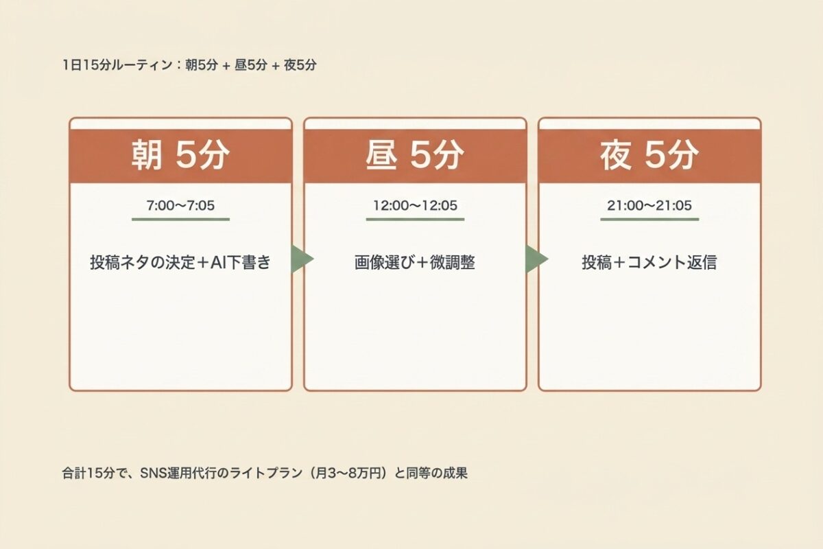 1日15分ルーティン:朝5分+昼5分+夜5分
