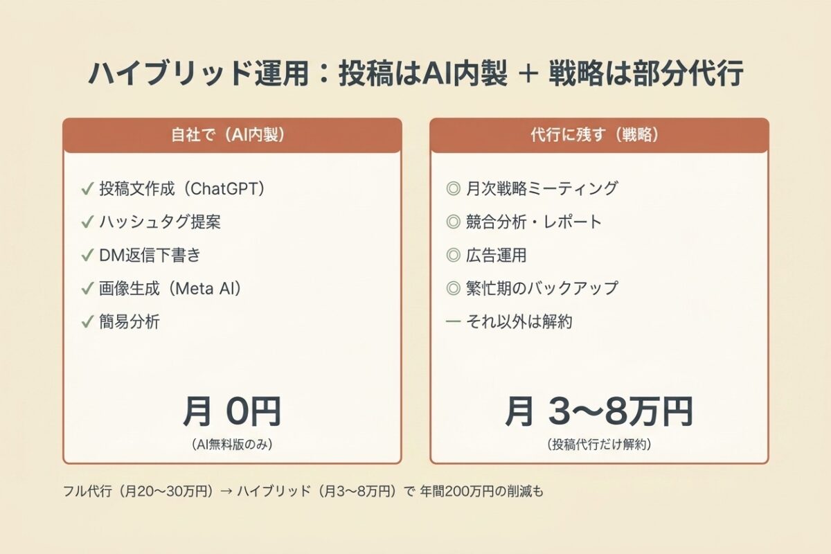 ハイブリッド運用:AI内製+戦略だけ部分代行
