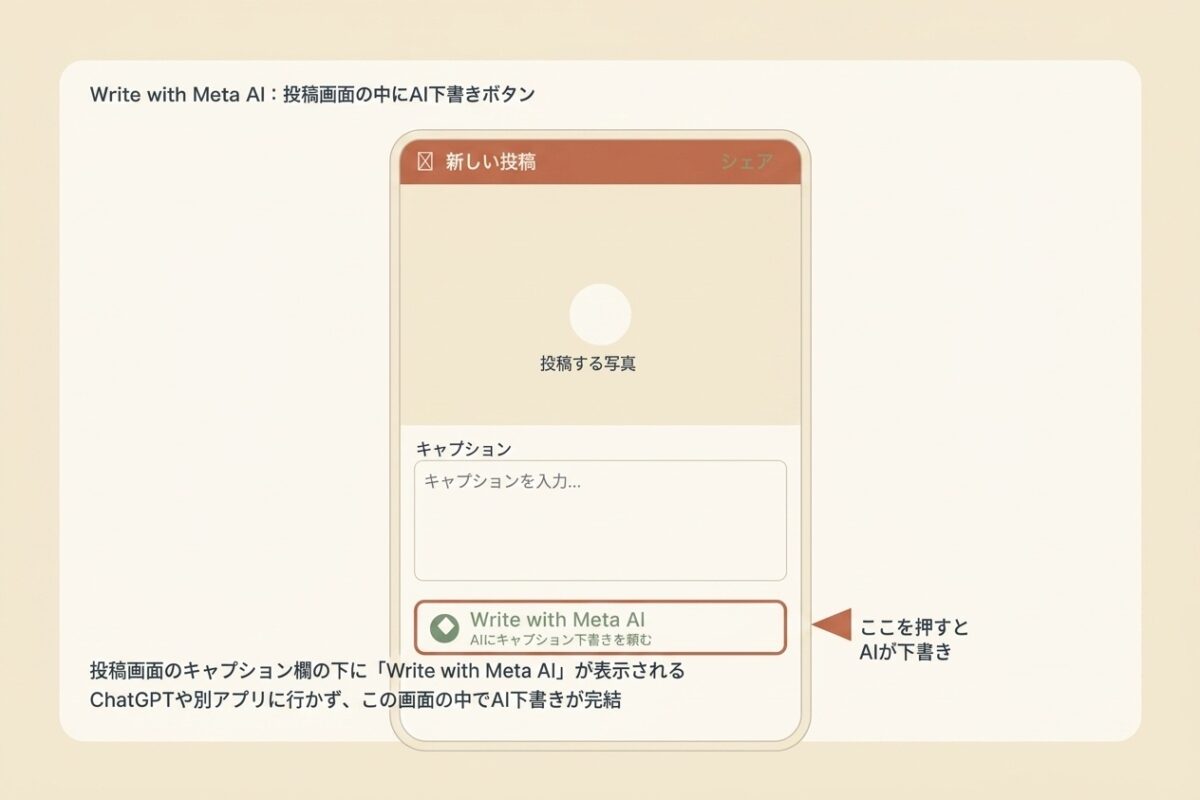 Write with Meta AI:投稿画面の中にあるAI下書きボタン