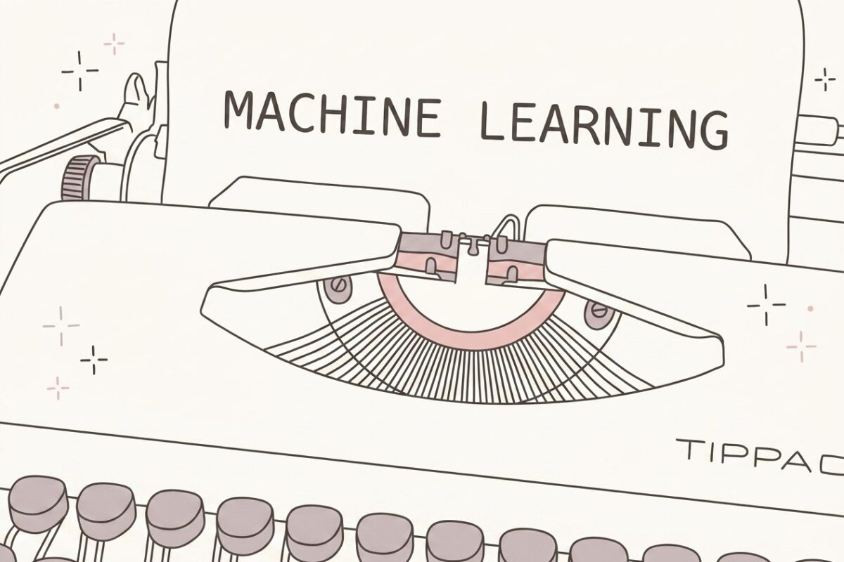 機械学習のテキストが書かれたタイプライターの紙