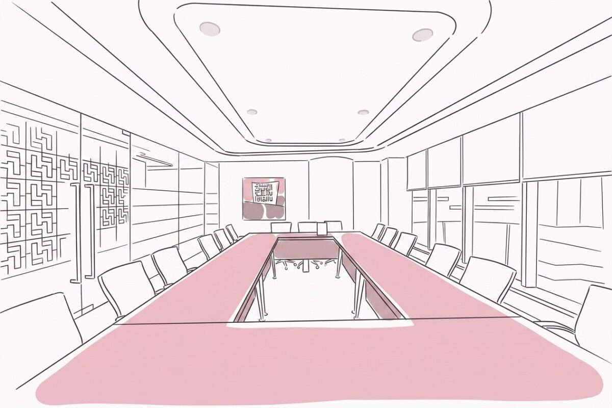 モダンなコンファレンスルームでの会議準備の様子