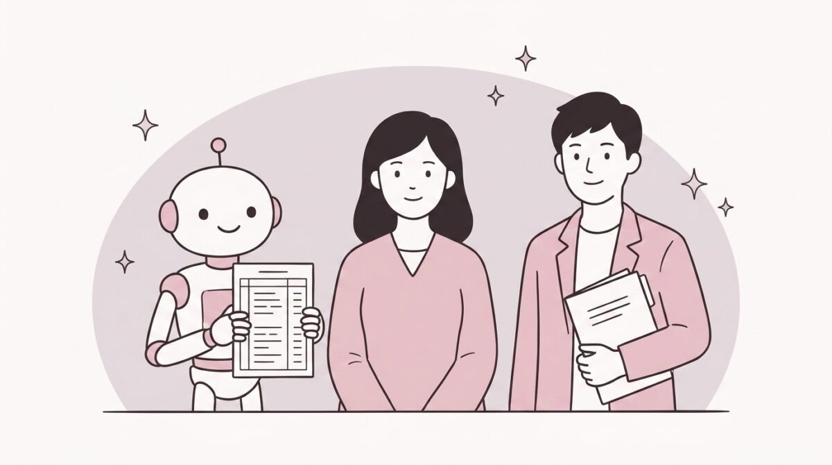 記帳はAI、申告は税理士という役割分担で落ち着いた小さな会社の経理体制のイラスト