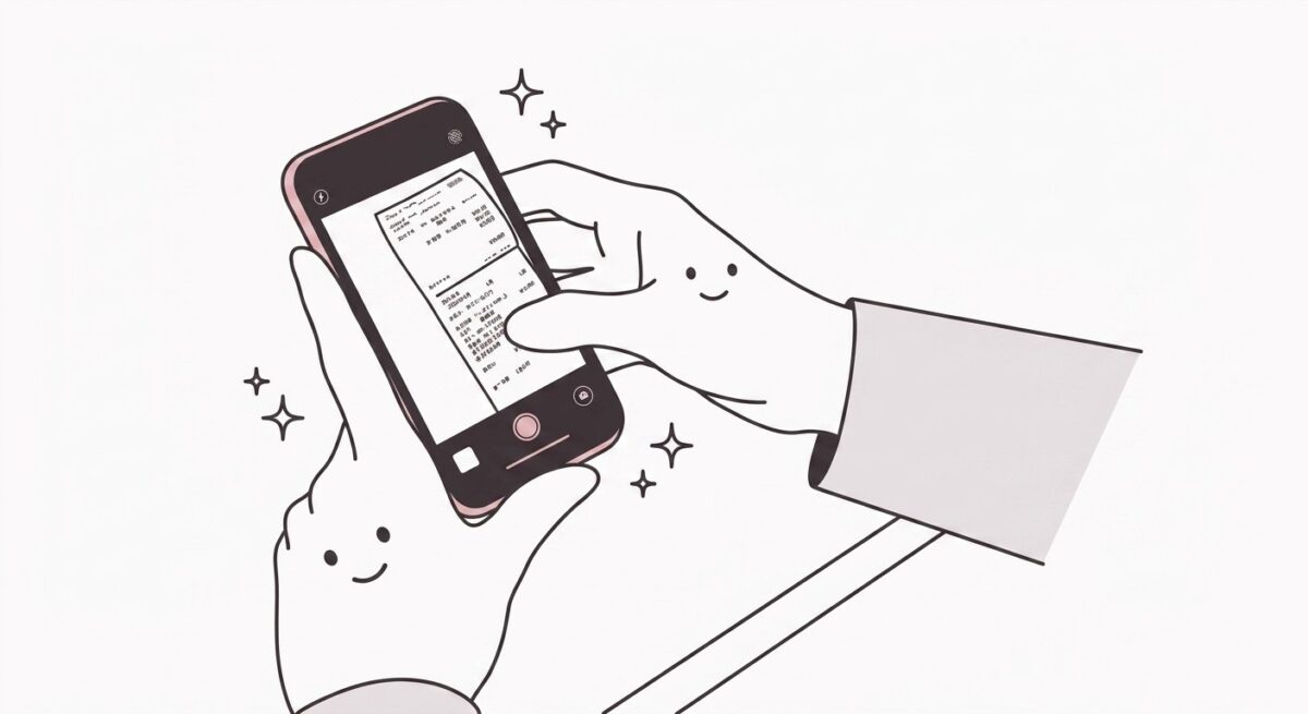 スマホでレシートを撮影するシーン
