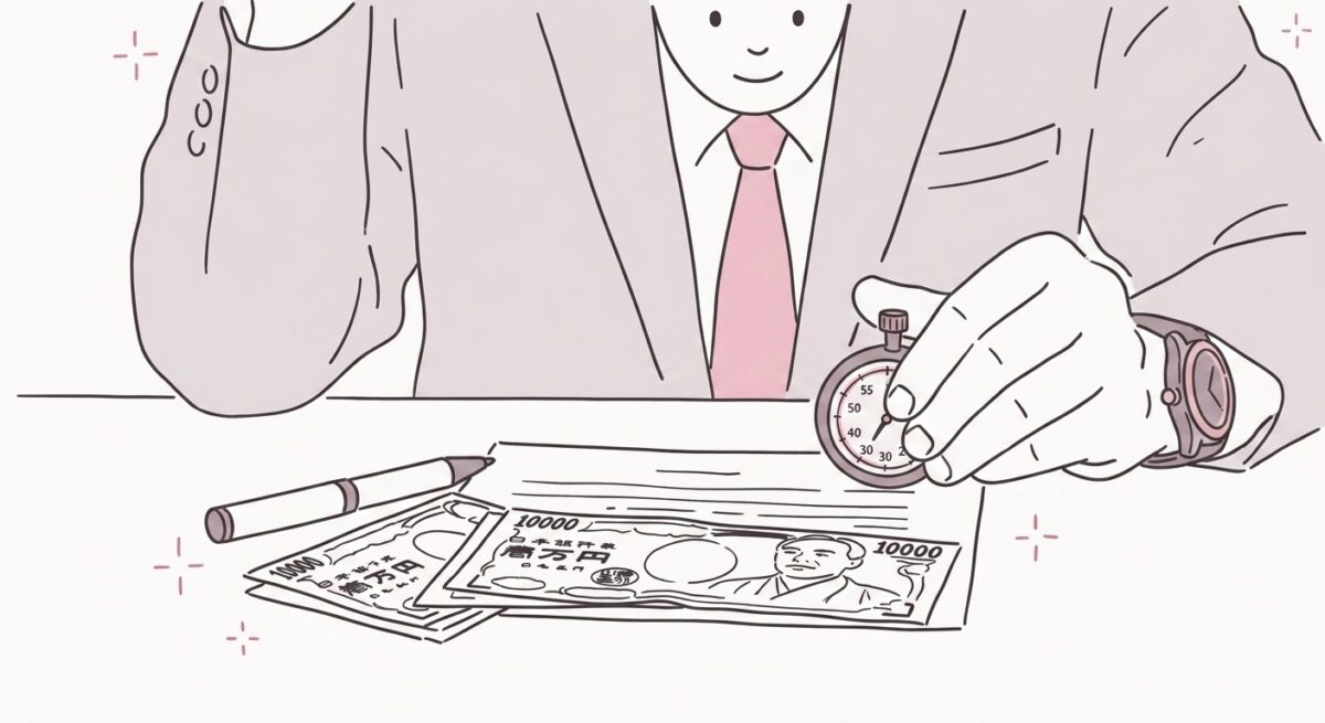 ストップウォッチと紙幣が並ぶROIイメージ
