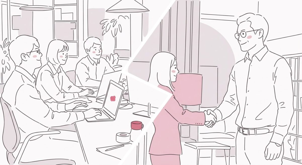 自社と外部の2つの選択肢を表すイメージ
